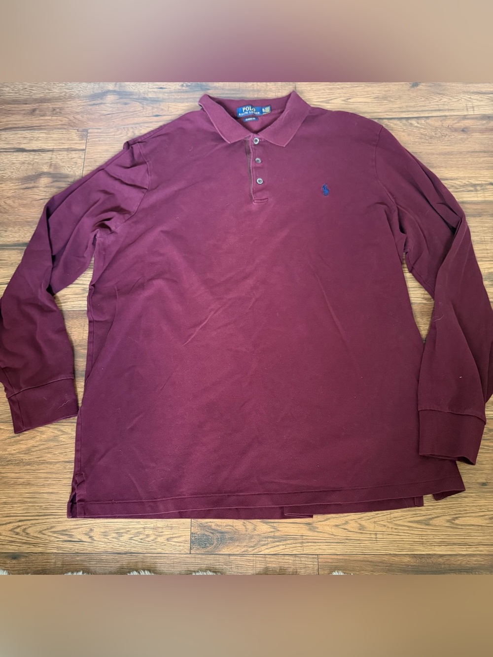 Polo by Ralph Lauren Men's Long-Sleeve Polo Shirt Maroon with Navy Pony Classic